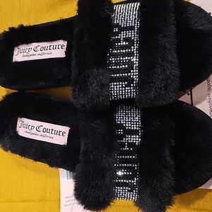 Juicy Couture Faux Fur Bling Slipper in Black 5/6 Small
